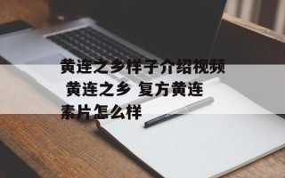 黄连之乡样子介绍视频 黄连之乡 复方黄连素片怎么样