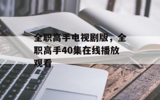 全职高手电视剧版，全职高手40集在线播放观看