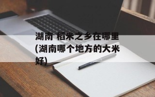 湖南 稻米之乡在哪里(湖南哪个地方的大米好)