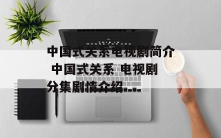 中国式关系电视剧简介 中国式关系 电视剧分集剧情介绍