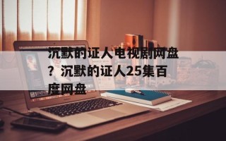 沉默的证人电视剧网盘？沉默的证人25集百度网盘